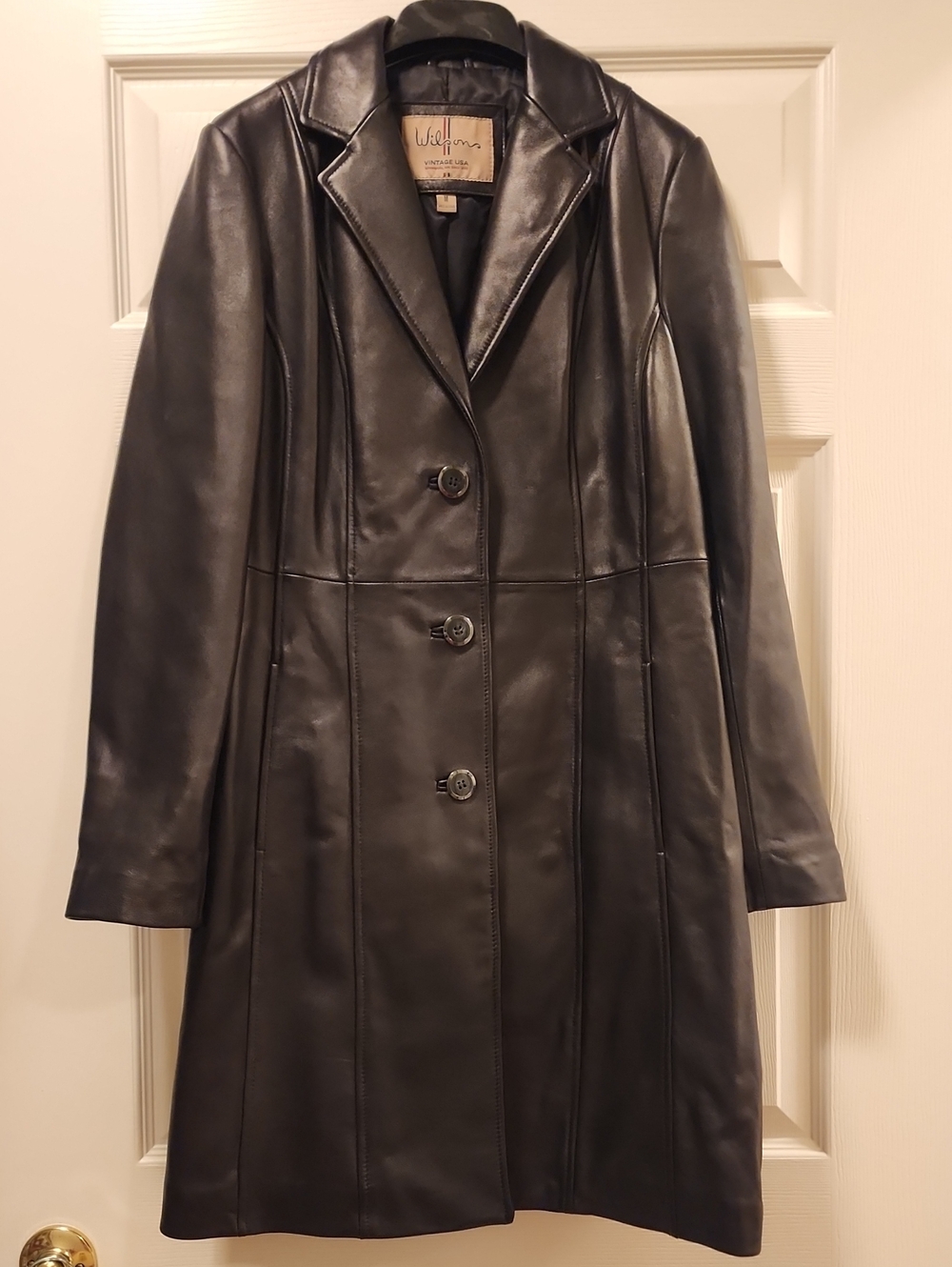 NWOT Wilsons Leather Black Long Button-Front Leather Coat